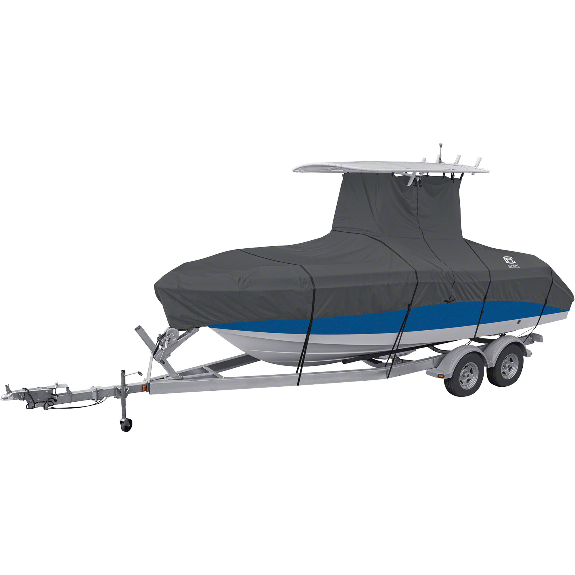 Classic Accessories StormPro Heavy-Duty Boat Cover, Charcoal, Fits 17ft.-19ft. x 102in.W T-Top Boats, Model# 20-307-111001-RT